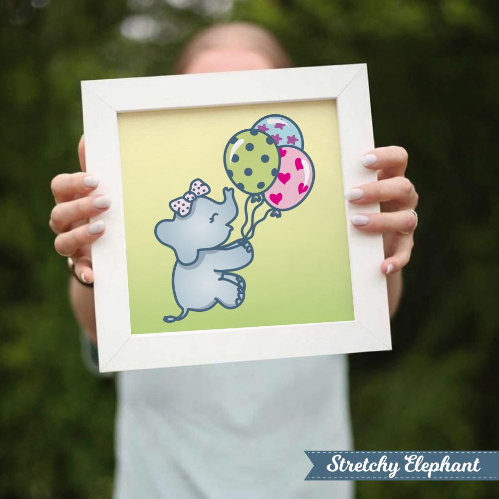 Stretchy Elephant Framed Art "Baby Stretchy Balloons" - Little Lady Agency