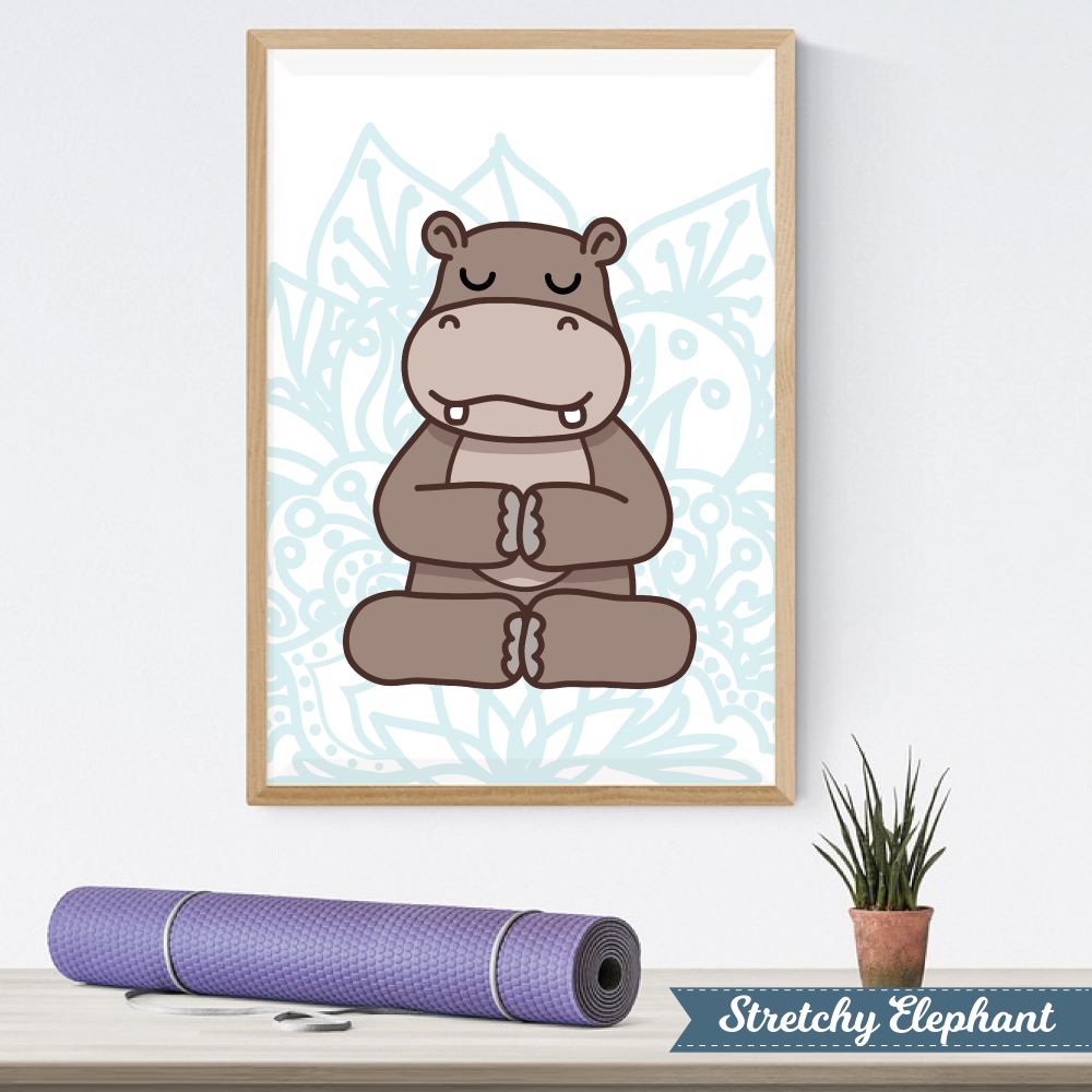 Stretchy Elephant Framed Art "Meditating Hippo" - Little Lady Agency