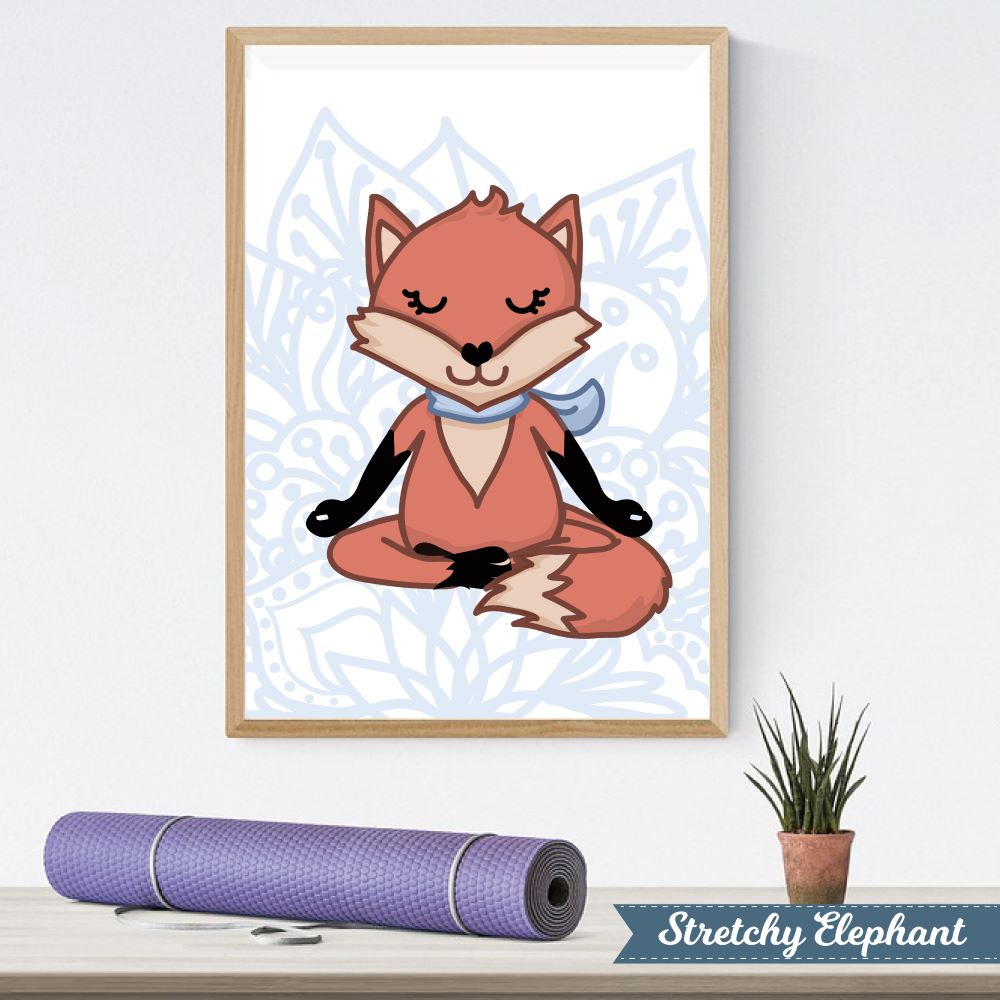Stretchy Elephant Framed Art "Meditating Fox" - Little Lady Agency