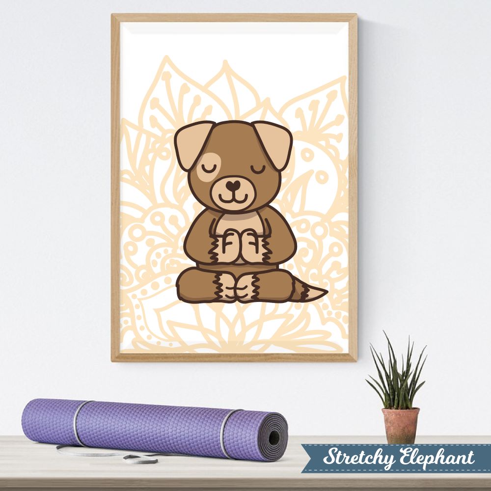 Stretchy Elephant Framed Art "Meditating Puppy" - Little Lady Agency