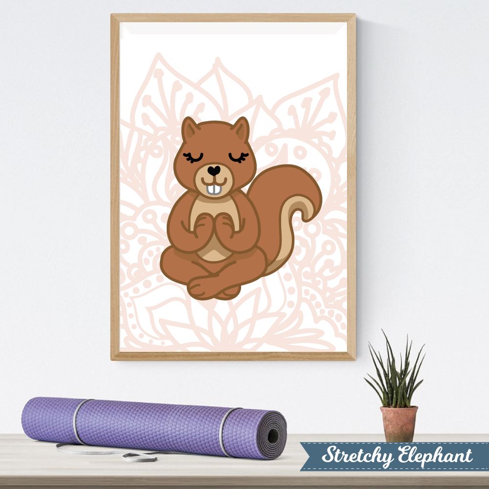 Stretchy Elephant Framed Art "Meditating Squirrel" - Little Lady Agency